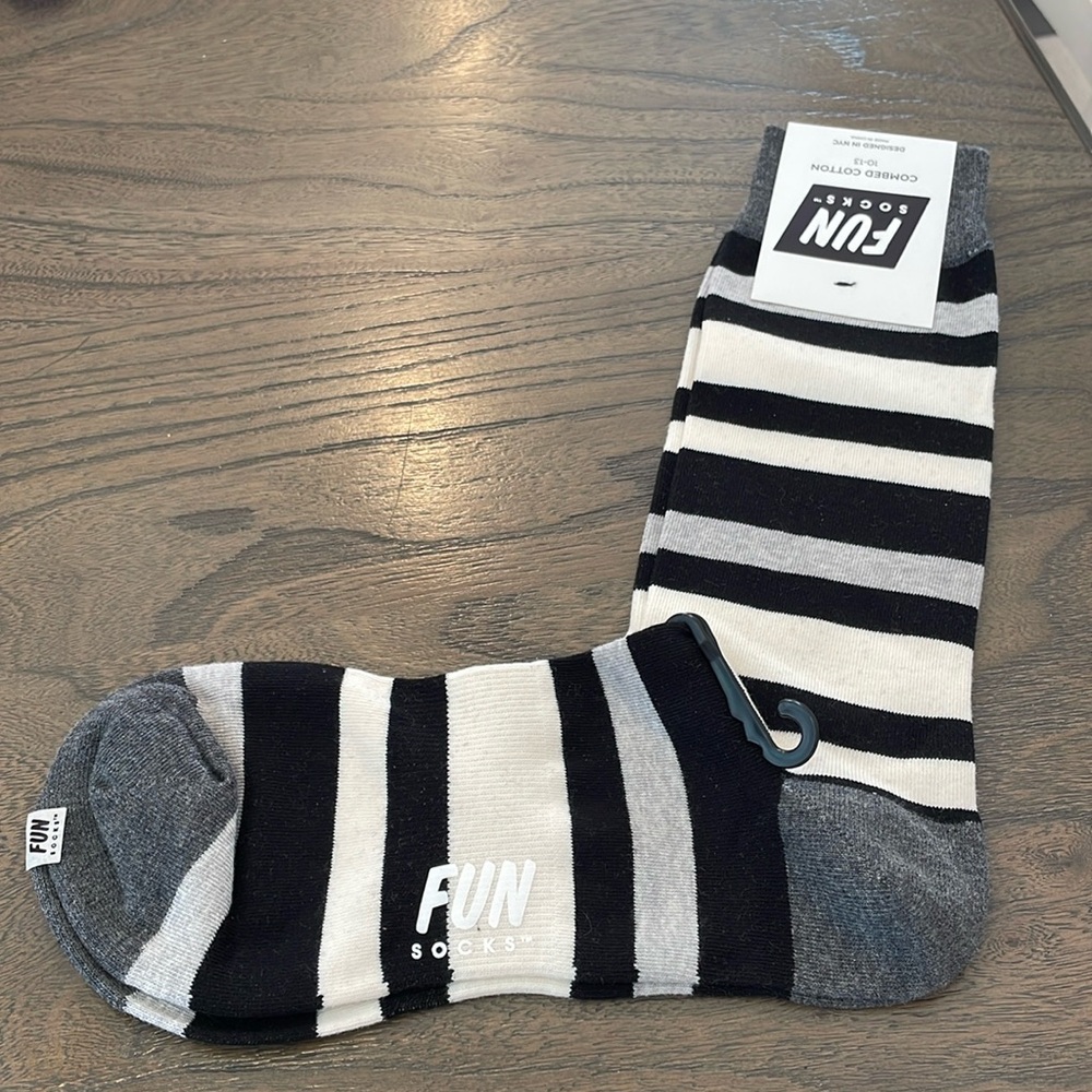 White, Black, & Gray Striped Men’s Crew Socks